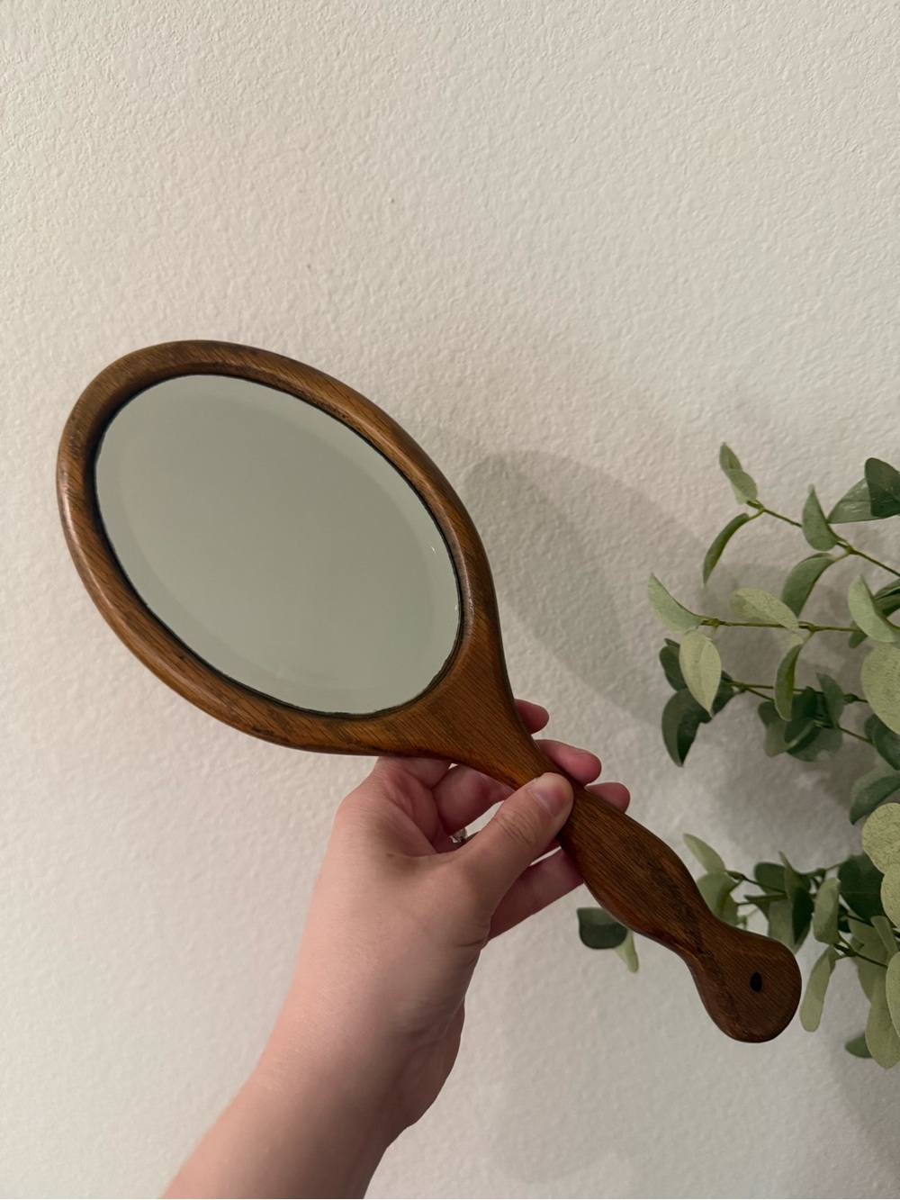 Vintage Style Wooden Hand Mirror - Brown